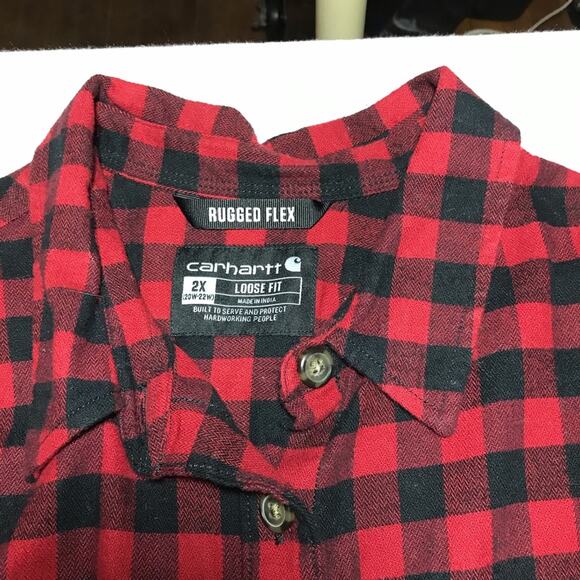 Carhartt 2X rugged flex loose fit red plaid long sleeve button up lumberjack - Picture 2 of 10
